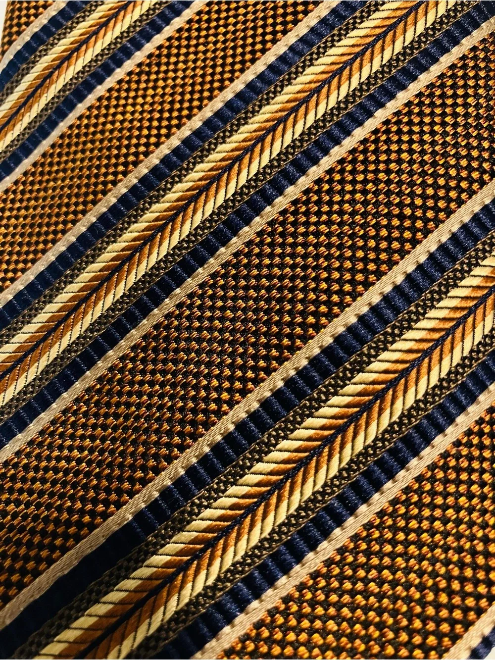 JZ Gallery Collection Men's Brown and Gold Striped Silk tie hand made in USA